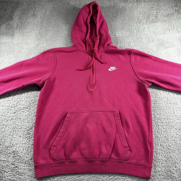 Nike Hoodie Womens Medium Pink 1/4 Zip Pull Over Hood Essential Club Fleece - Picture 2 of 8